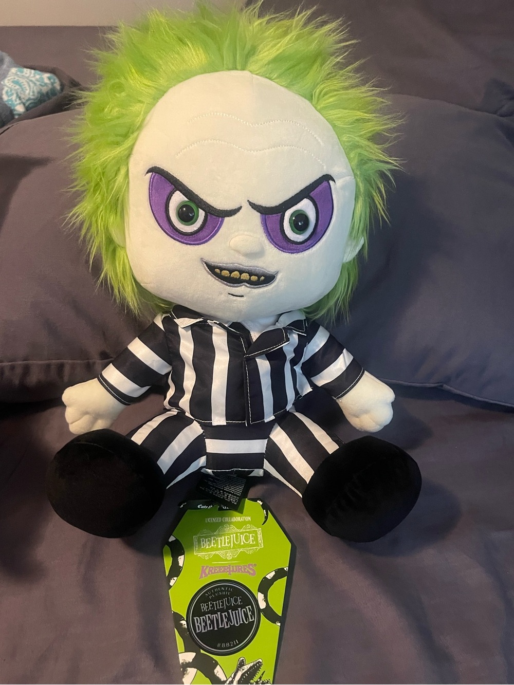 Beetlejuice Plush Doll - Green Hair, Black & White Striped Outfit